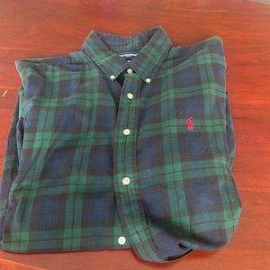 Ralph Lauren Golf Button Down Green Plaid Shirt XL